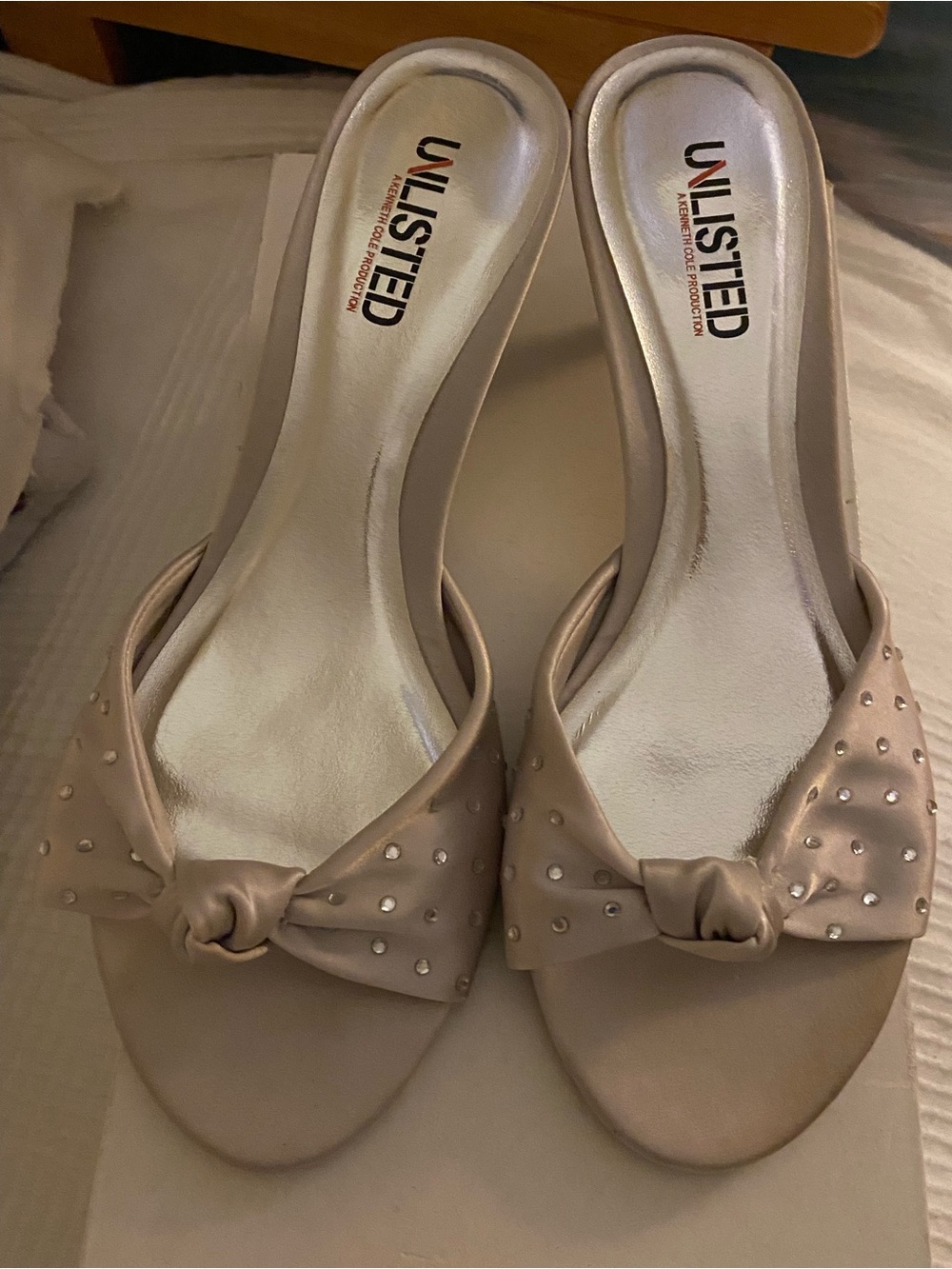 UNLISTED Knot-Front Studded Slide Sandals in Beige